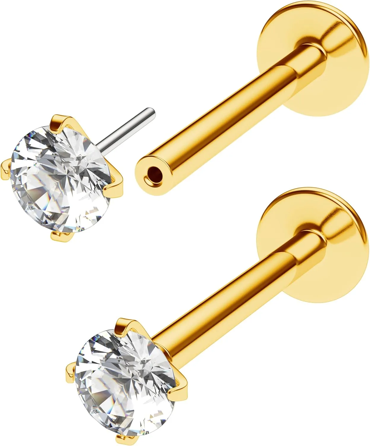 Threadless Flat Back Nose Stud 18g 16g 20g - Real G23 Titanium Flatback Stud Earrings - Tragus, Helix, Conch Push Pin Earring Studs - Secure & Easy Fit Threadless Nose Stud - 6mm 8mm Flat Back Nose Ring