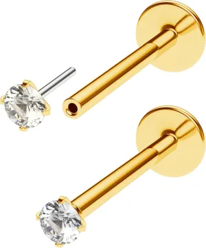 Threadless Flat Back Nose Stud 18g 16g 20g - Real G23 Titanium Flatback Stud Earrings - Tragus, Helix, Conch Push Pin Earring Studs - Secure & Easy Fit Threadless Nose Stud - 6mm 8mm Flat Back Nose Ring
