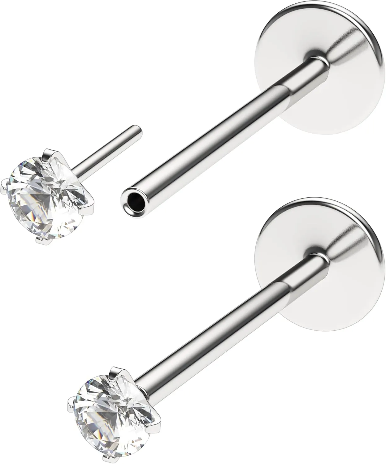 Threadless Flat Back Nose Stud 18g 16g 20g - Real G23 Titanium Flatback Stud Earrings - Tragus, Helix, Conch Push Pin Earring Studs - Secure & Easy Fit Threadless Nose Stud - 6mm 8mm Flat Back Nose Ring