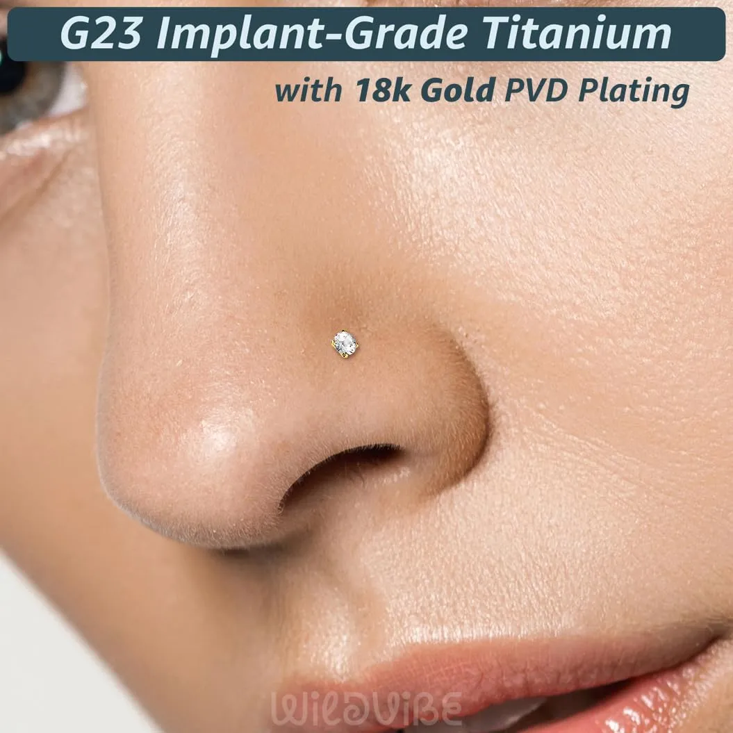 Threadless Flat Back Nose Stud 18g 16g 20g - Real G23 Titanium Flatback Stud Earrings - Tragus, Helix, Conch Push Pin Earring Studs - Secure & Easy Fit Threadless Nose Stud - 6mm 8mm Flat Back Nose Ring