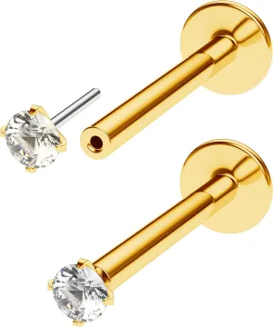 Threadless Flat Back Nose Stud 18g 16g 20g - Real G23 Titanium Flatback Stud Earrings - Tragus, Helix, Conch Push Pin Earring Studs - Secure & Easy Fit Threadless Nose Stud - 6mm 8mm Flat Back Nose Ring