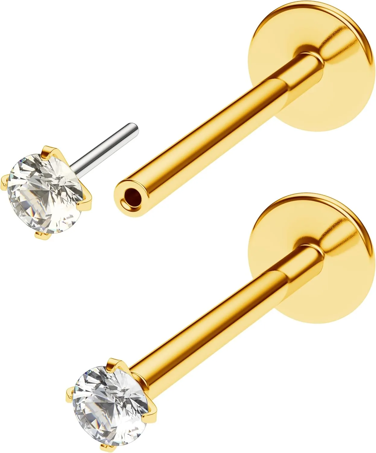 Threadless Flat Back Nose Stud 18g 16g 20g - Real G23 Titanium Flatback Stud Earrings - Tragus, Helix, Conch Push Pin Earring Studs - Secure & Easy Fit Threadless Nose Stud - 6mm 8mm Flat Back Nose Ring