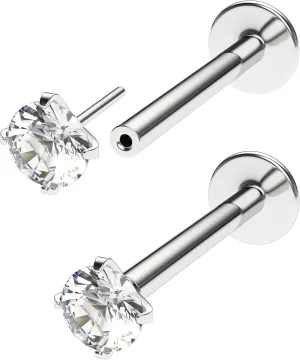 Threadless Flat Back Nose Stud 18g 16g 20g - Real G23 Titanium Flatback Stud Earrings - Tragus, Helix, Conch Push Pin Earring Studs - Secure & Easy Fit Threadless Nose Stud - 6mm 8mm Flat Back Nose Ring
