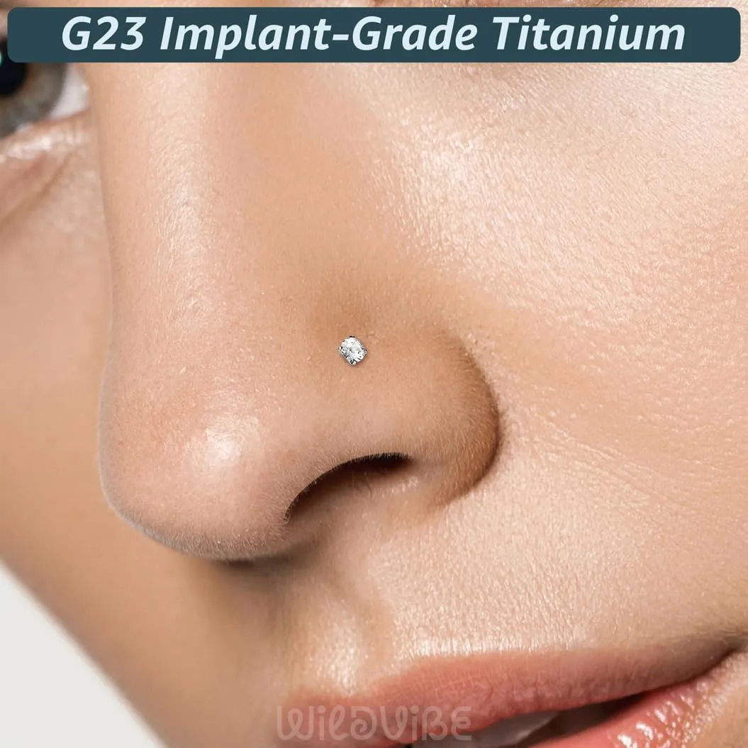 Threadless Flat Back Nose Stud 18g 16g 20g - Real G23 Titanium Flatback Stud Earrings - Tragus, Helix, Conch Push Pin Earring Studs - Secure & Easy Fit Threadless Nose Stud - 6mm 8mm Flat Back Nose Ring
