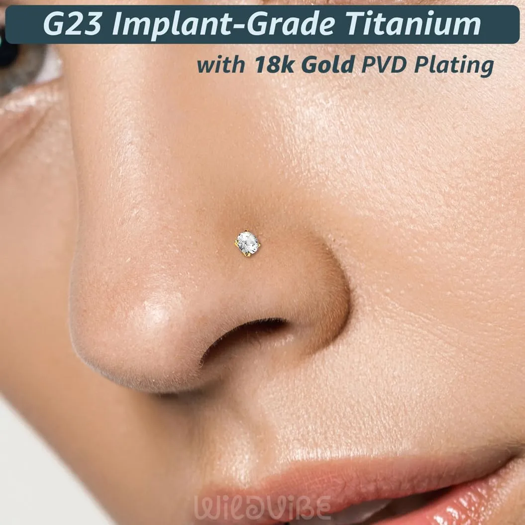 Threadless Flat Back Nose Stud 18g 16g 20g - Real G23 Titanium Flatback Stud Earrings - Tragus, Helix, Conch Push Pin Earring Studs - Secure & Easy Fit Threadless Nose Stud - 6mm 8mm Flat Back Nose Ring