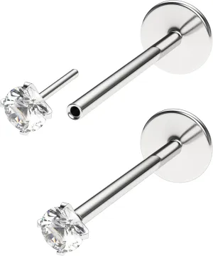 Threadless Flat Back Nose Stud 18g 16g 20g - Real G23 Titanium Flatback Stud Earrings - Tragus, Helix, Conch Push Pin Earring Studs - Secure & Easy Fit Threadless Nose Stud - 6mm 8mm Flat Back Nose Ring