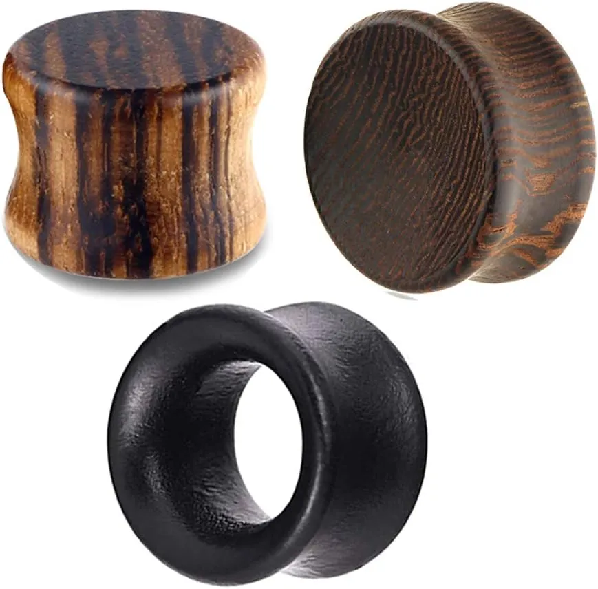 TIANCI FBYJS 3 Pairs Gauges For Ears Wood Saddle Fit Solid Organic Ear Plug Gauges Double Flared Wooden Ear Tunnels Stretcher Punk Piercing