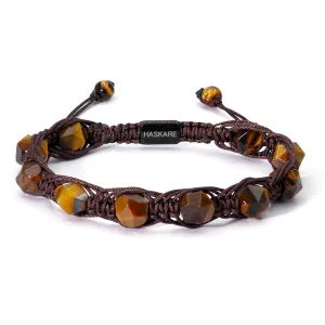 Tiger Eye Crystal Bracelet for Men - HASKARE Authentic Mens Bracelet Tiger Eye Faceted Beads Bracelets Unique Gift for Courage And Stress Relief, Adjustable Braided Bracelet Stone Jewelry for Men