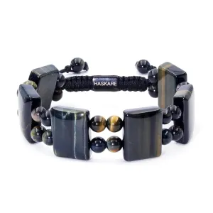Tigers Eye Crystal Beads Bracelet for Men, HASKARE Precious Tiger Eye Bracelet for Men Golden Blue, Masculine Protection Crystals Beaded Bracelet Unique Gifts Stone Bracelets for Men Father Husband