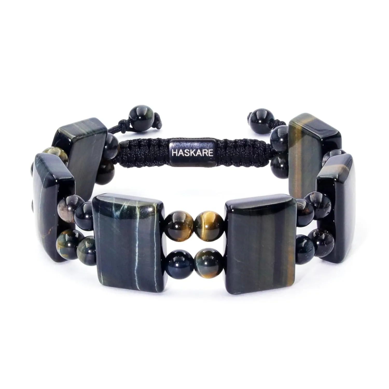Tigers Eye Crystal Beads Bracelet for Men, HASKARE Precious Tiger Eye Bracelet for Men Golden Blue, Masculine Protection Crystals Beaded Bracelet Unique Gifts Stone Bracelets for Men Father Husband