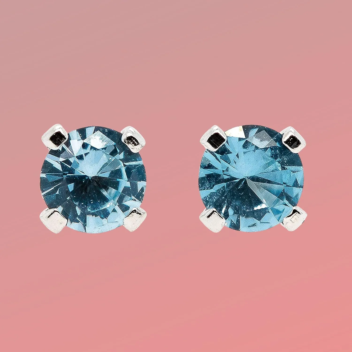 Tiny Birthstone Gemstone Post Stud Earrings in Sterling Silver | Multiple Color Choices & Sizes | Birthday Earrings for Women (3mm, December | Blue Zircon)