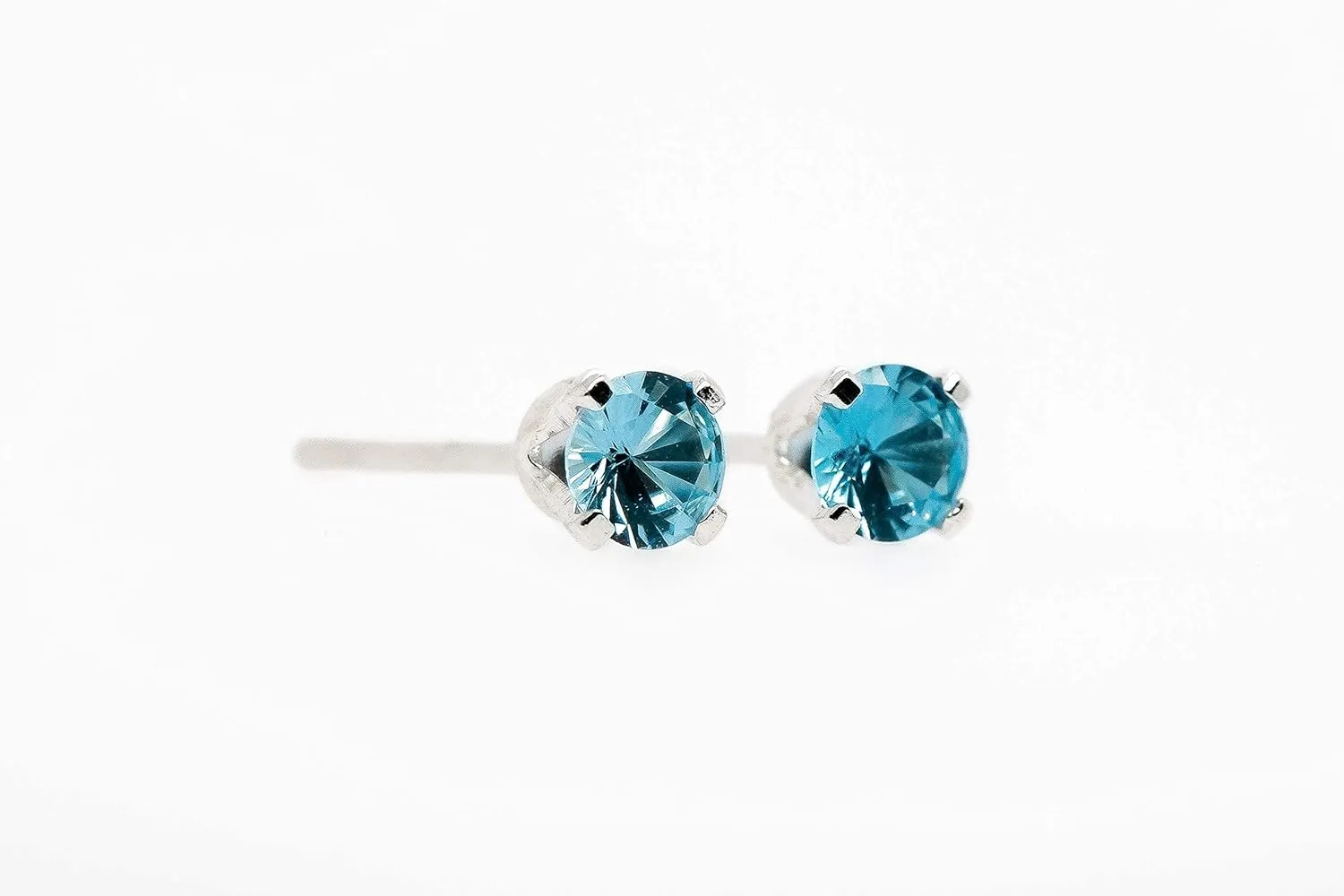 Tiny Birthstone Gemstone Post Stud Earrings in Sterling Silver | Multiple Color Choices & Sizes | Birthday Earrings for Women (3mm, December | Blue Zircon)