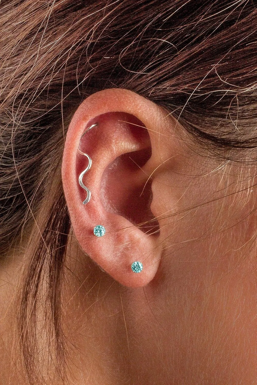 Tiny Birthstone Gemstone Post Stud Earrings in Sterling Silver | Multiple Color Choices & Sizes | Birthday Earrings for Women (3mm, December | Blue Zircon)