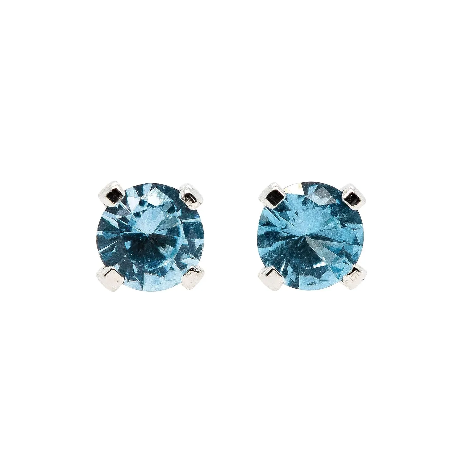 Tiny Birthstone Gemstone Post Stud Earrings in Sterling Silver | Multiple Color Choices & Sizes | Birthday Earrings for Women (3mm, December | Blue Zircon)