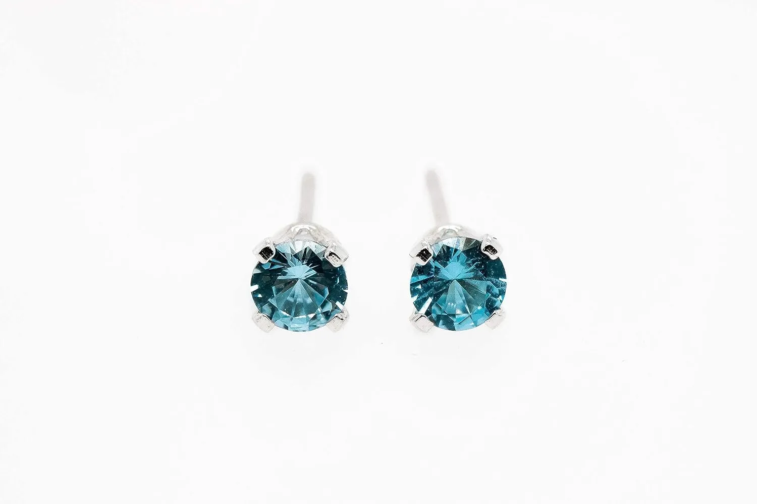 Tiny Birthstone Gemstone Post Stud Earrings in Sterling Silver | Multiple Color Choices & Sizes | Birthday Earrings for Women (3mm, December | Blue Zircon)