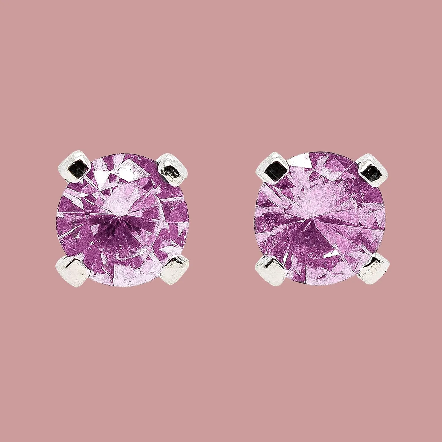 Tiny Birthstone Gemstone Post Stud Earrings in Sterling Silver | Multiple Color Choices & Sizes | Birthday Earrings for Women (3mm, October | Pink Tourmaline)