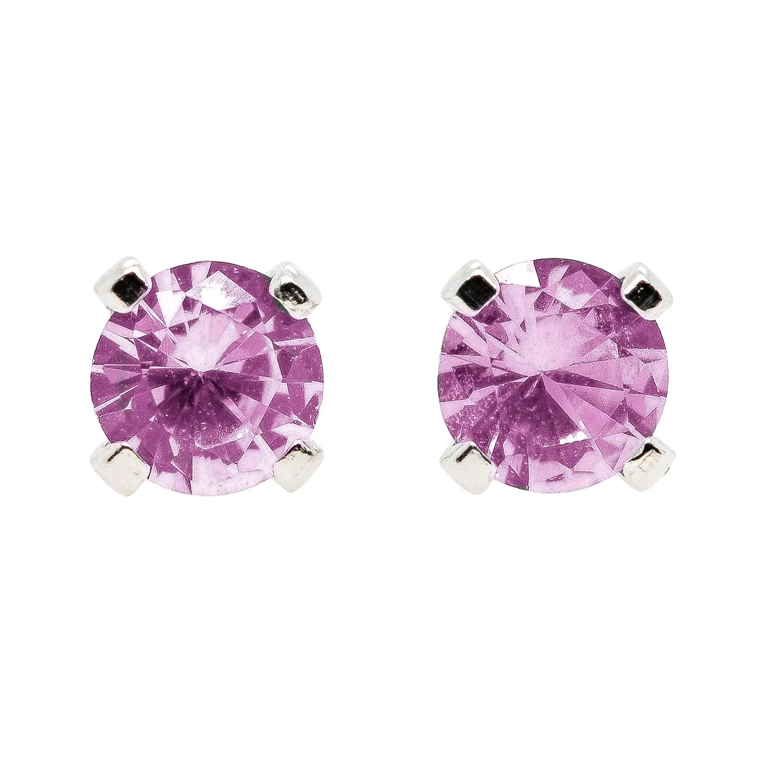 Tiny Birthstone Gemstone Post Stud Earrings in Sterling Silver | Multiple Color Choices & Sizes | Birthday Earrings for Women (3mm, October | Pink Tourmaline)