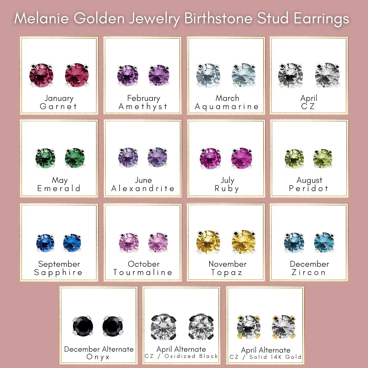 Tiny Birthstone Gemstone Post Stud Earrings in Sterling Silver | Multiple Color Choices & Sizes | Birthday Earrings for Women (3mm, October | Pink Tourmaline)