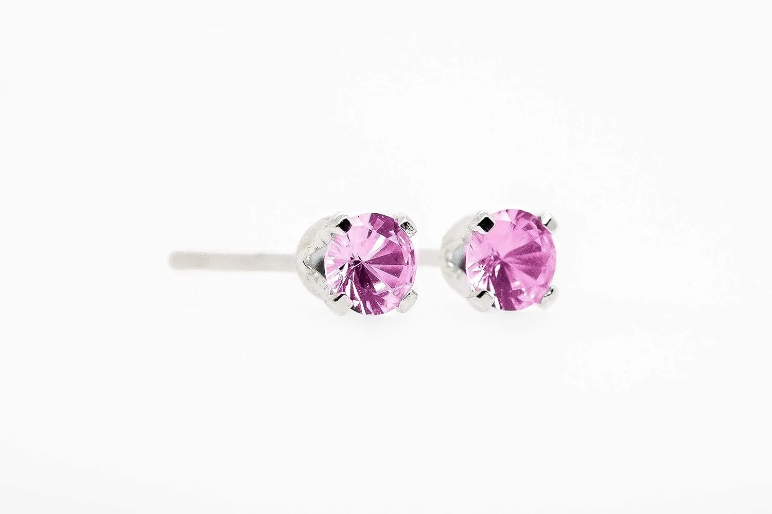 Tiny Birthstone Gemstone Post Stud Earrings in Sterling Silver | Multiple Color Choices & Sizes | Birthday Earrings for Women (3mm, October | Pink Tourmaline)