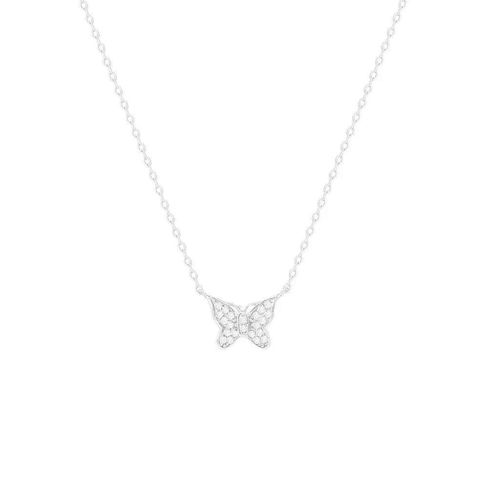 Tiny Butterfly Necklace Sterling Silver 925 Cubic Zirconia Hypoallergenic Luxury Women's Fine Jewelry