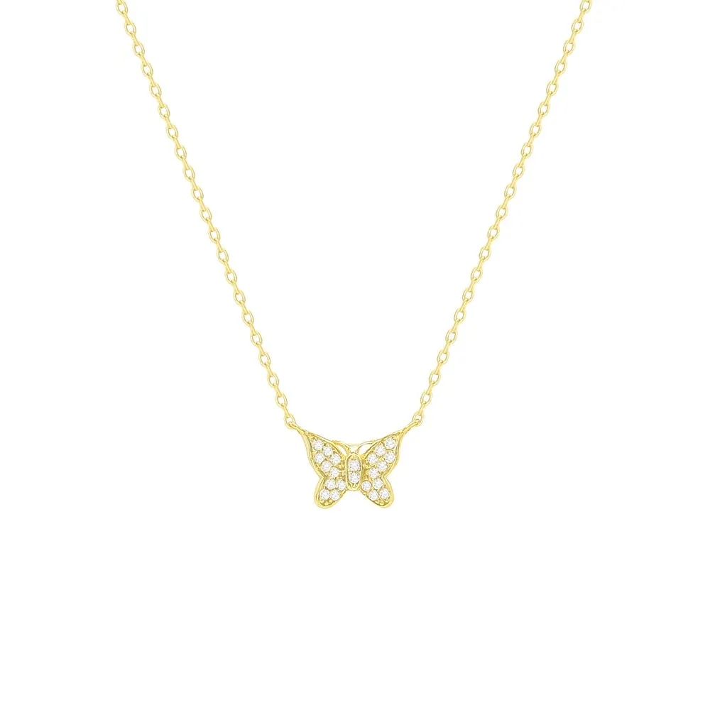 Tiny Butterfly Necklace Sterling Silver 925 Cubic Zirconia Hypoallergenic Luxury Women's Fine Jewelry