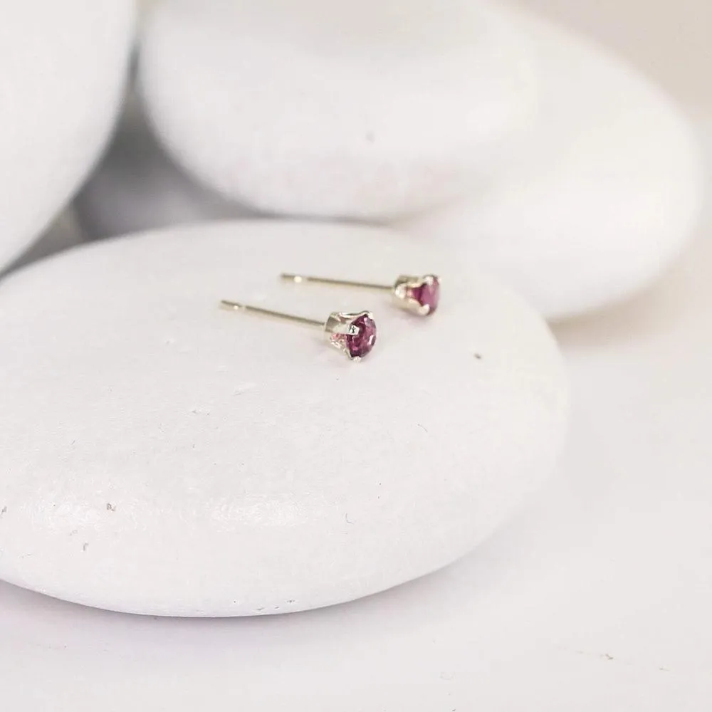 Tiny Silver Rhodolite Garnet Studs