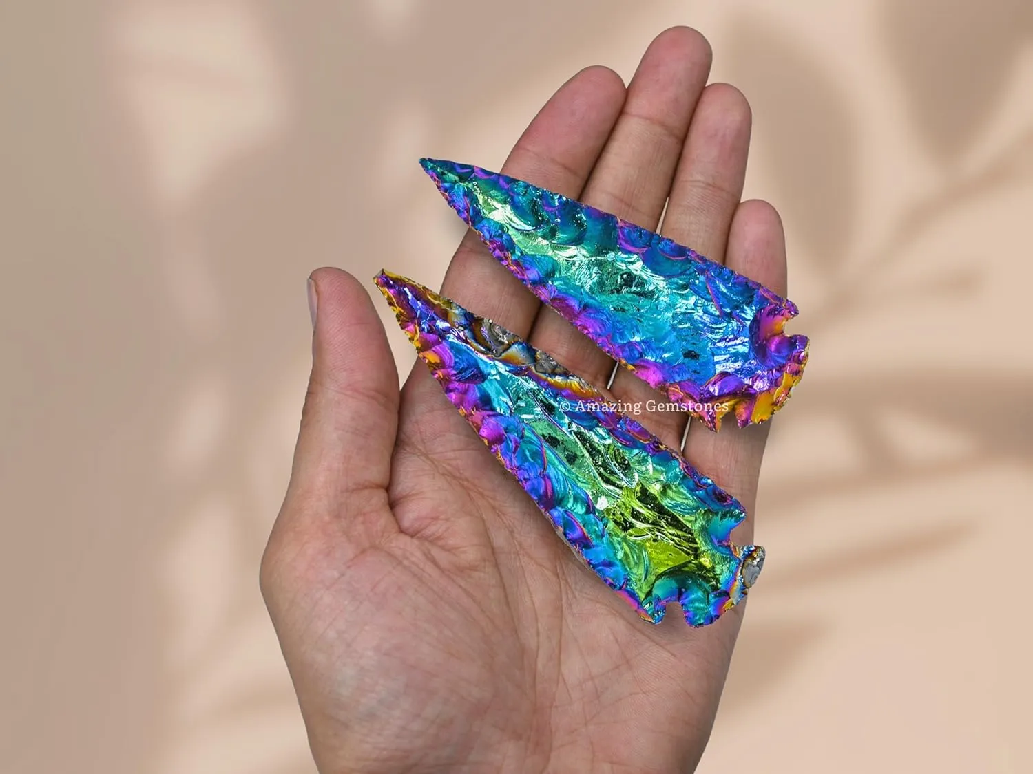 Titanium Aura Quartz Arrowhead, Crystal and Healing Stone Flint Rock Arrow Head - 3" to 4" Arrowheads for DIY Project Craft Point Jewelry Making