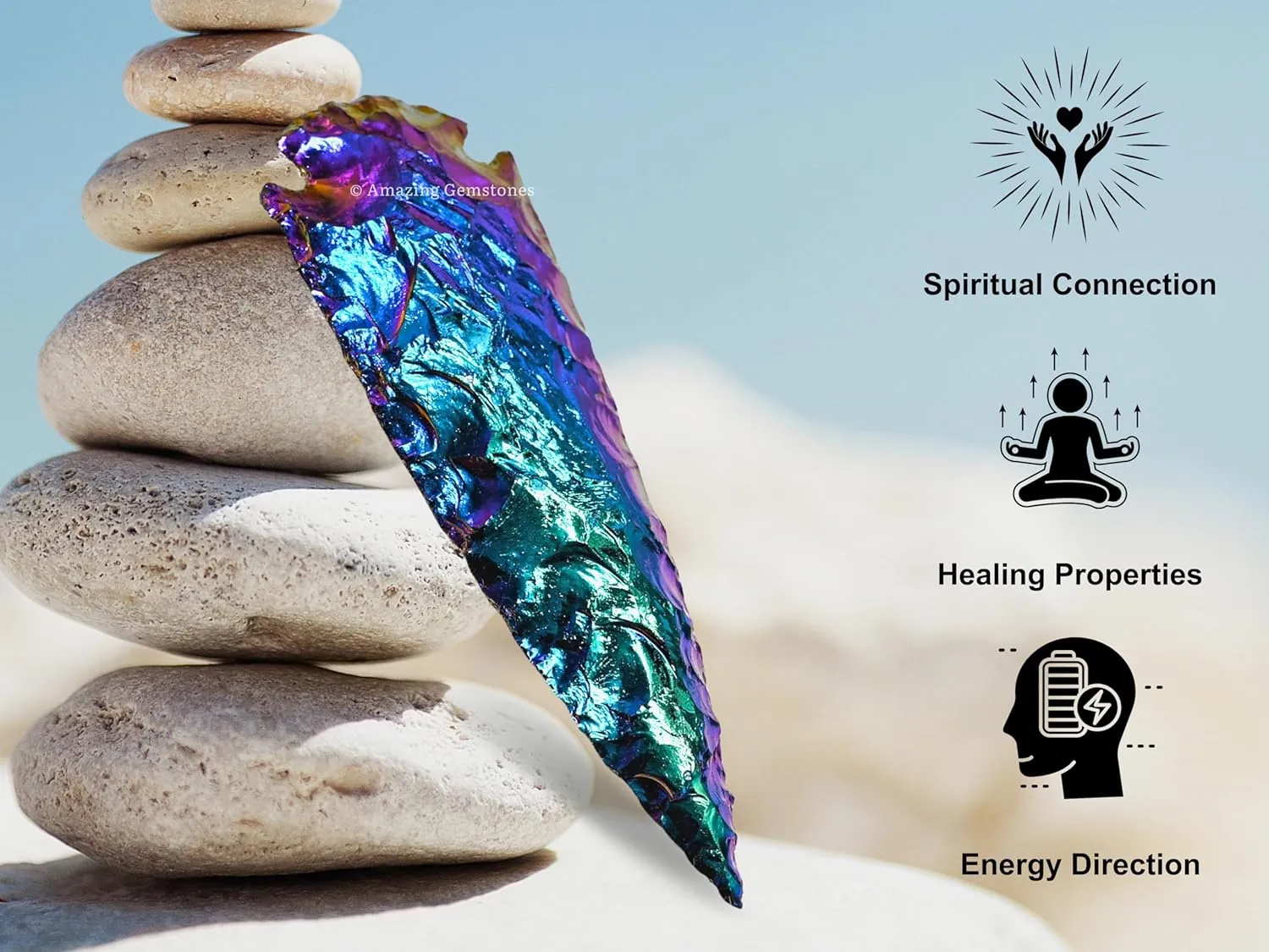 Titanium Aura Quartz Arrowhead, Crystal and Healing Stone Flint Rock Arrow Head - 3" to 4" Arrowheads for DIY Project Craft Point Jewelry Making