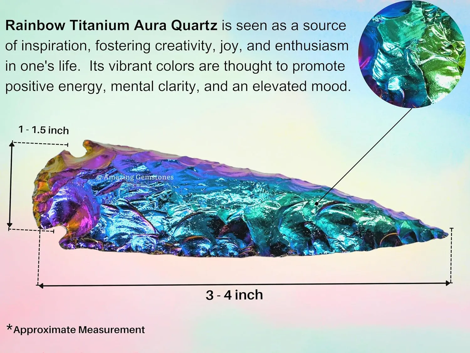 Titanium Aura Quartz Arrowhead, Crystal and Healing Stone Flint Rock Arrow Head - 3" to 4" Arrowheads for DIY Project Craft Point Jewelry Making