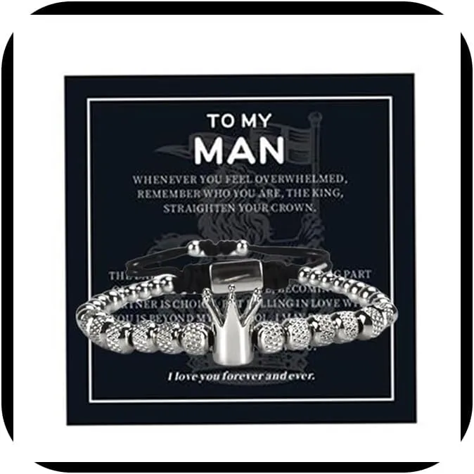 To My Man Bracelet, To My Man Straighten Your Crown Bracelet Men'S Bracelets Black Bead Cool Infinity Husband Gifts From Wife