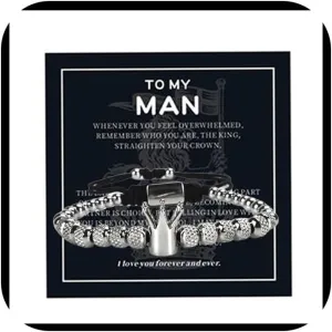 To My Man Bracelet, To My Man Straighten Your Crown Bracelet Men'S Bracelets Black Bead Cool Infinity Husband Gifts From Wife