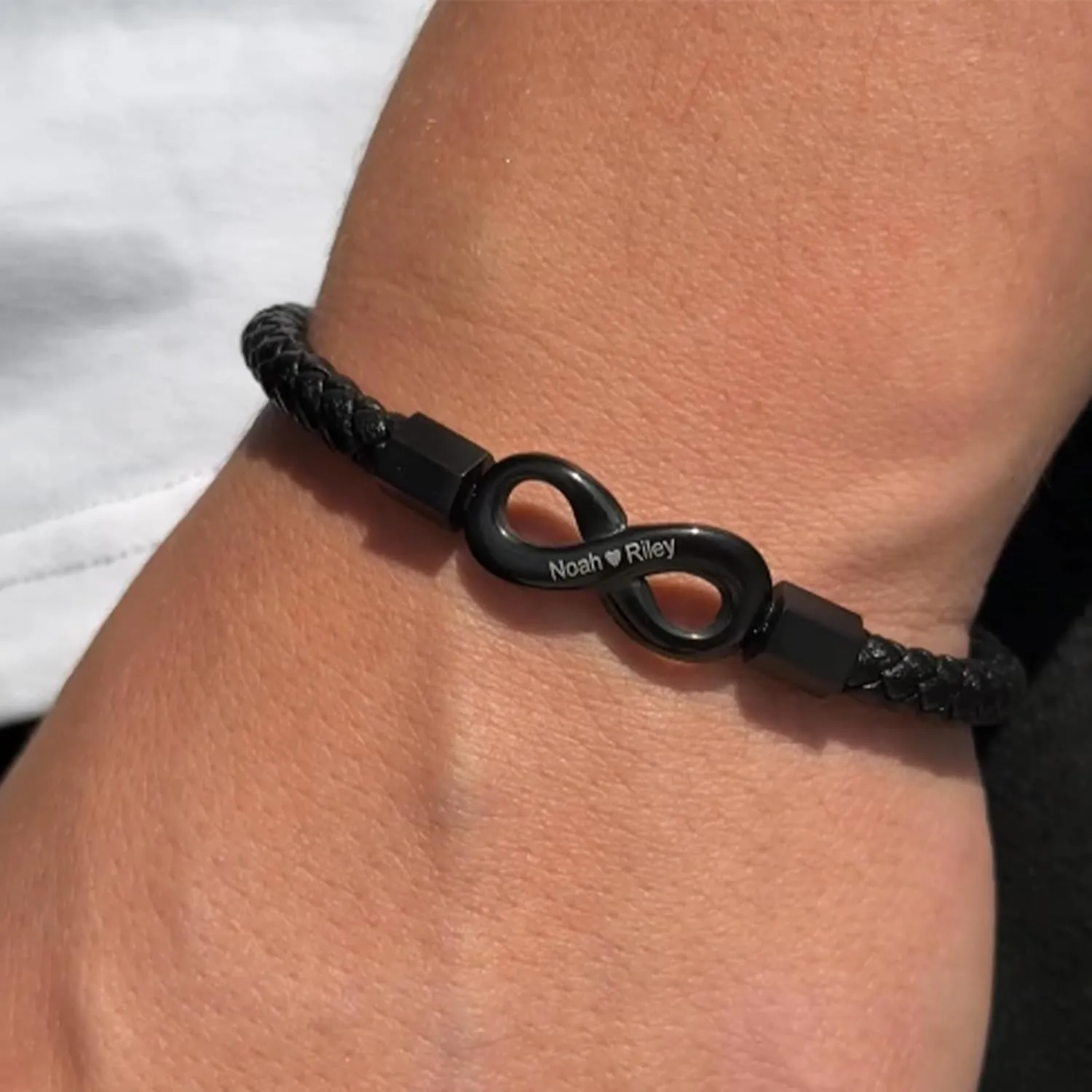 To My Man,Personalized Dual Name Infinity Leather Bracelet,Personalized Custom Name Stainless Steel Bracelet Valentine Birthday Christmas Gifts for Him