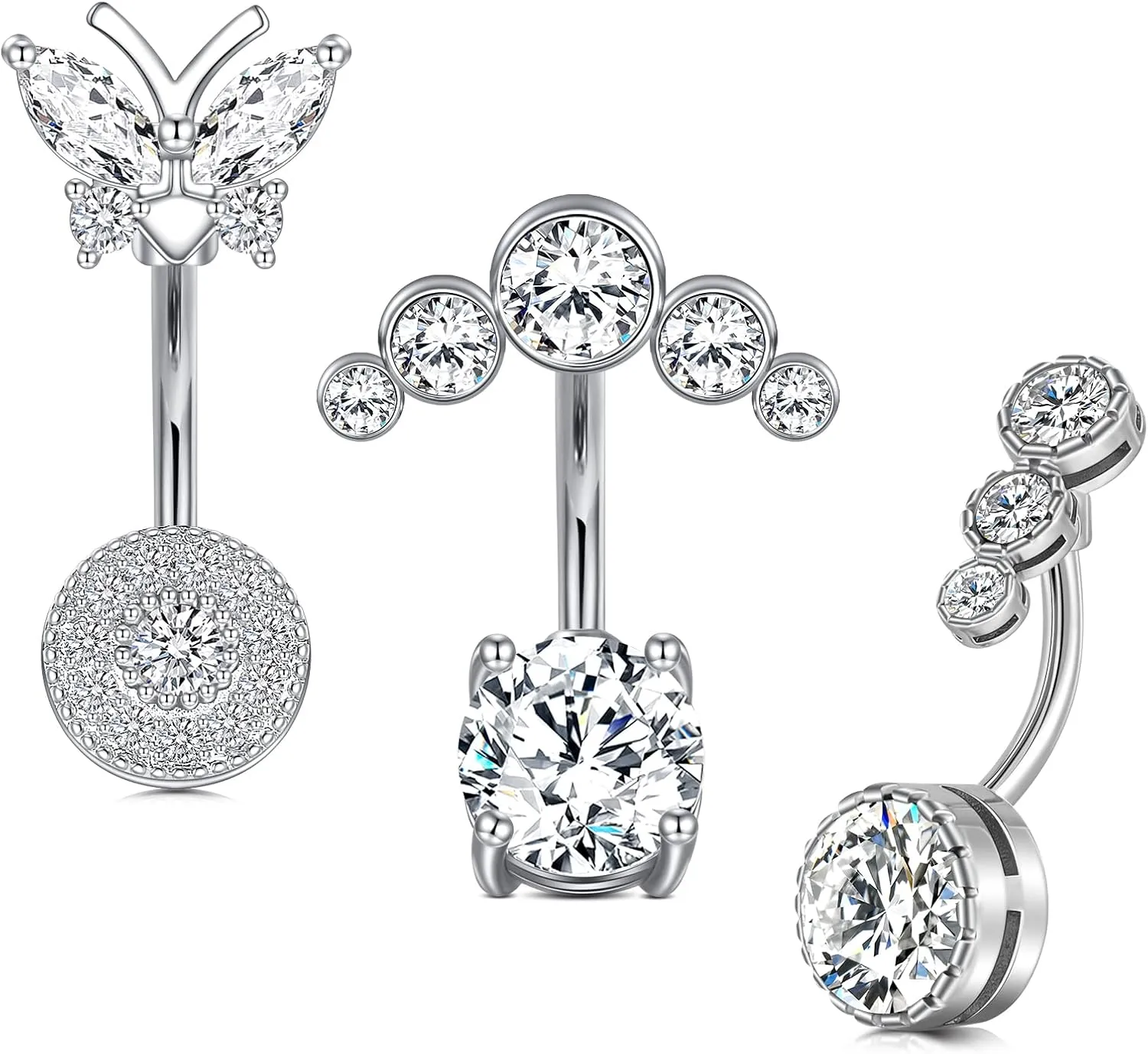 TOKRING 14G 10mm Belly Button Ring Surgical Steel Dangle Belly Button rings Navel Belly Piercing Jewelry Butterfly Evil Eye Flower Diamond Heart Snake Shaped