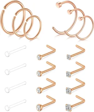 TOKRING 18G 20G 22G Nose Rings Hoops Nose Rings Studs for Nose Piercings Surgical Steel Nose Piercing jewelry for Women Men