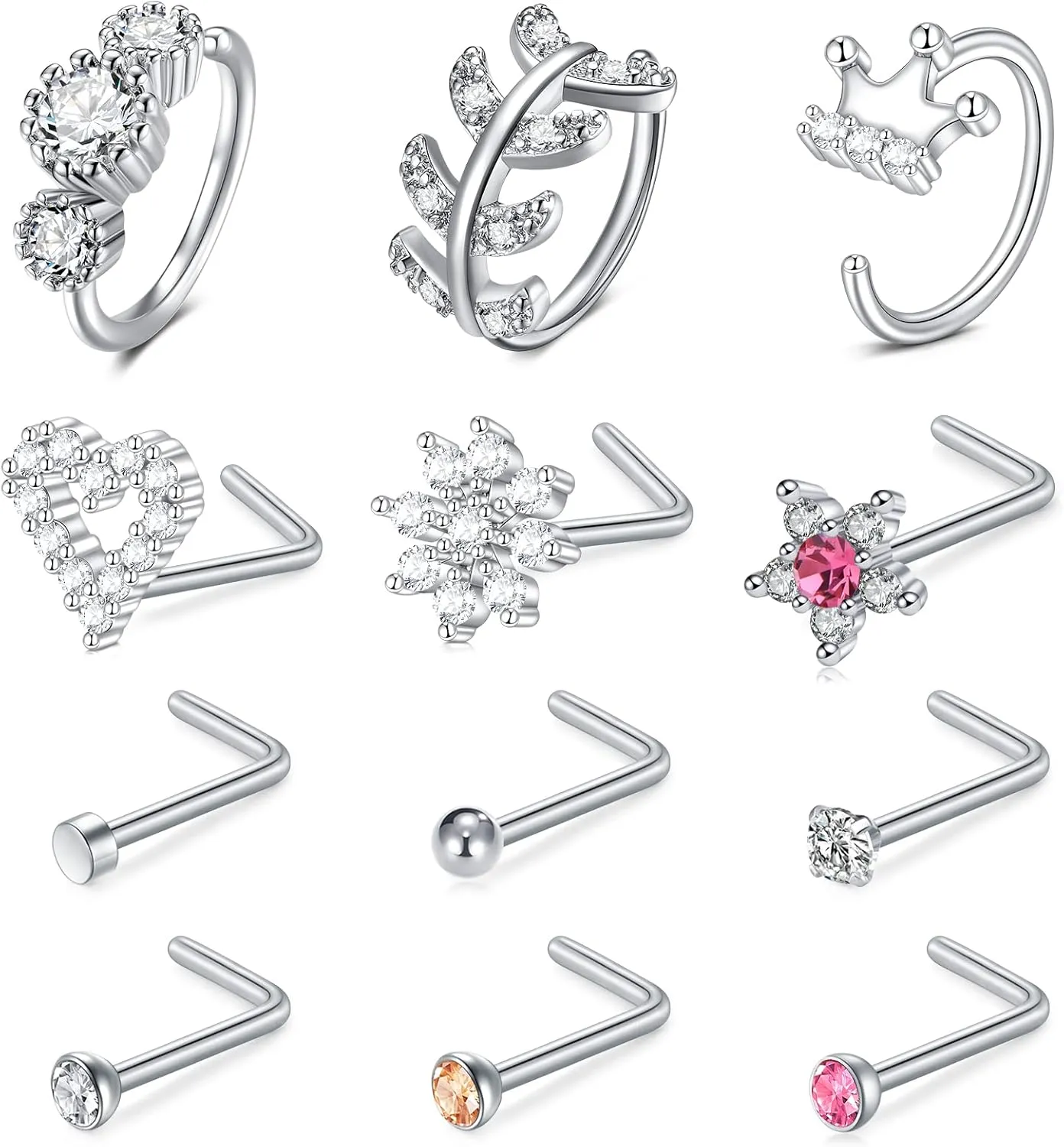 TOKRING 20G Nose Rings Hoops Nose Rings Studs for Nose Piercings Surgical Steel Nose Piercing jewelry for Women Men