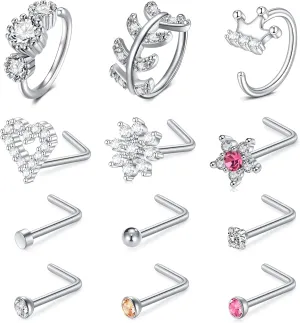 TOKRING 20G Nose Rings Hoops Nose Rings Studs for Nose Piercings Surgical Steel Nose Piercing jewelry for Women Men