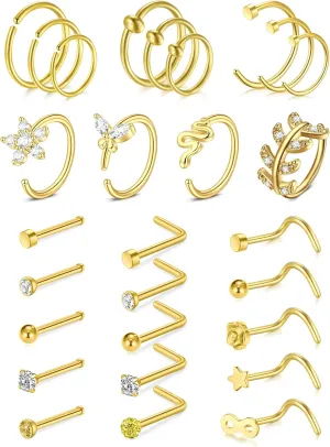 TOKRING 20G Nose Rings Hoops Nose Rings Studs for Nose Piercings Surgical Steel Nose Piercing jewelry for Women Men