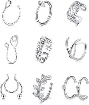 TOKRING Fake Nose Ring, Septum Studs, Nose Cuffs, Clip On Lip, Ear Hoop Non-Pierced Jewelry for Women & Men