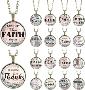 Tondiamo 18 Pcs Bible Verse Christian Necklace Bulk, Fathers Day Gifts Religious Prayer Inspirational Jewelry Pendant for Christian Men Father Dad