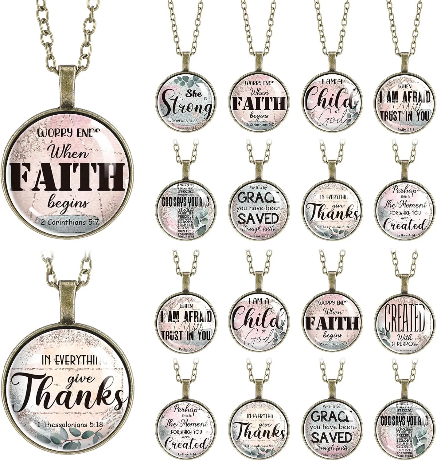 Tondiamo 18 Pcs Bible Verse Christian Necklace Bulk, Fathers Day Gifts Religious Prayer Inspirational Jewelry Pendant for Christian Men Father Dad