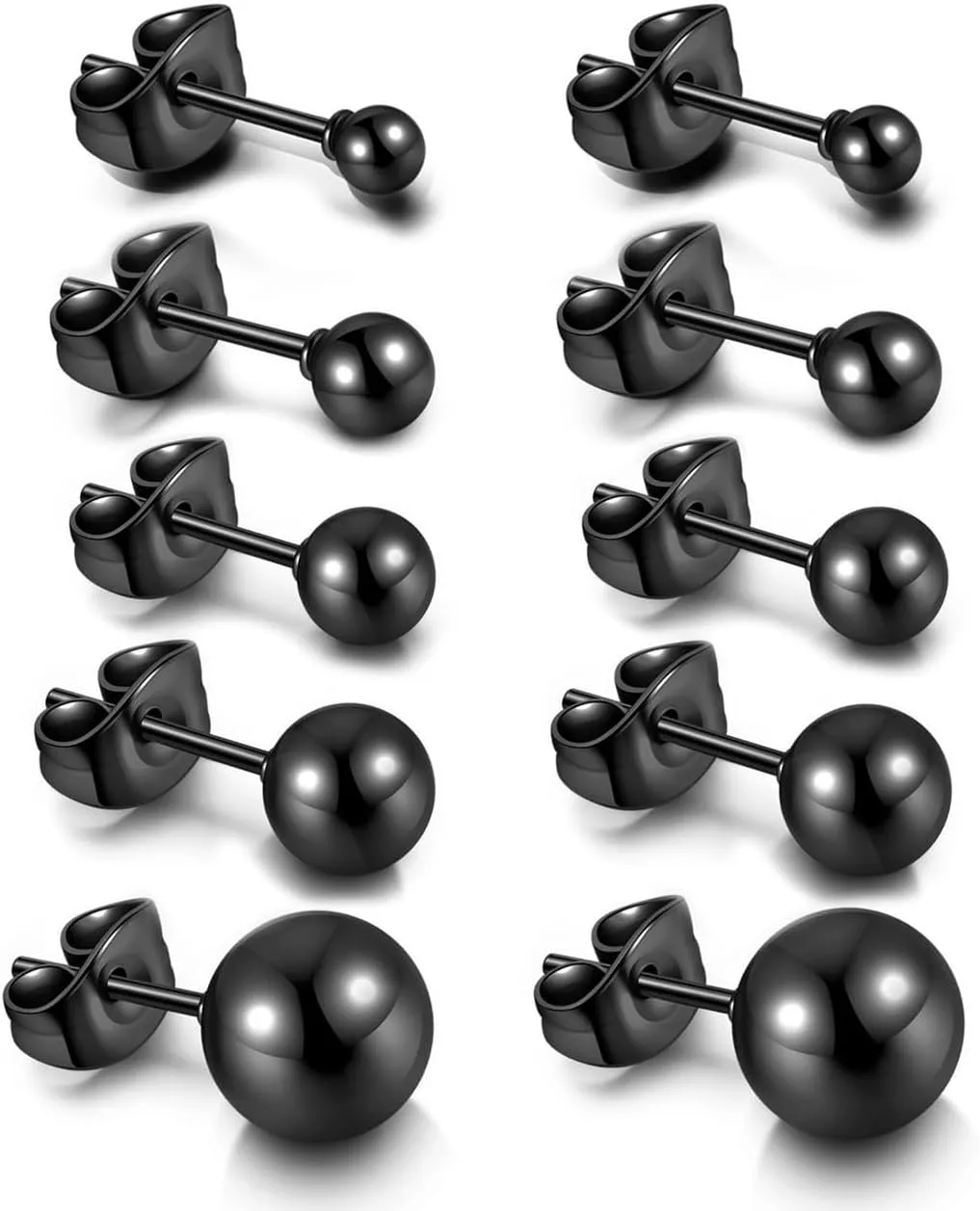 Top Plaza 10Pcs Hypoallergenic Stainless Steel Round Ball Earrings for Women Men Studs Earring Set 3mm-8mm