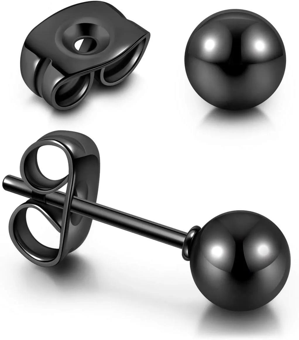 Top Plaza 10Pcs Hypoallergenic Stainless Steel Round Ball Earrings for Women Men Studs Earring Set 3mm-8mm