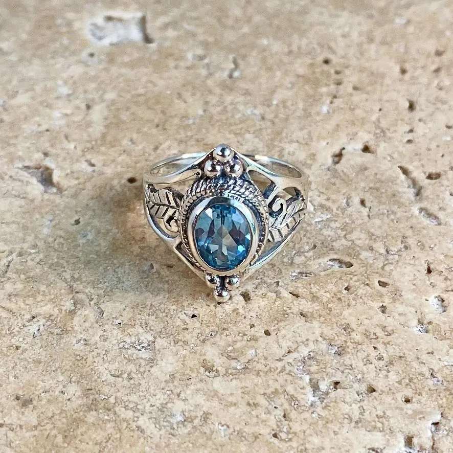 Topaz Engraved Filigree Ring - Amita