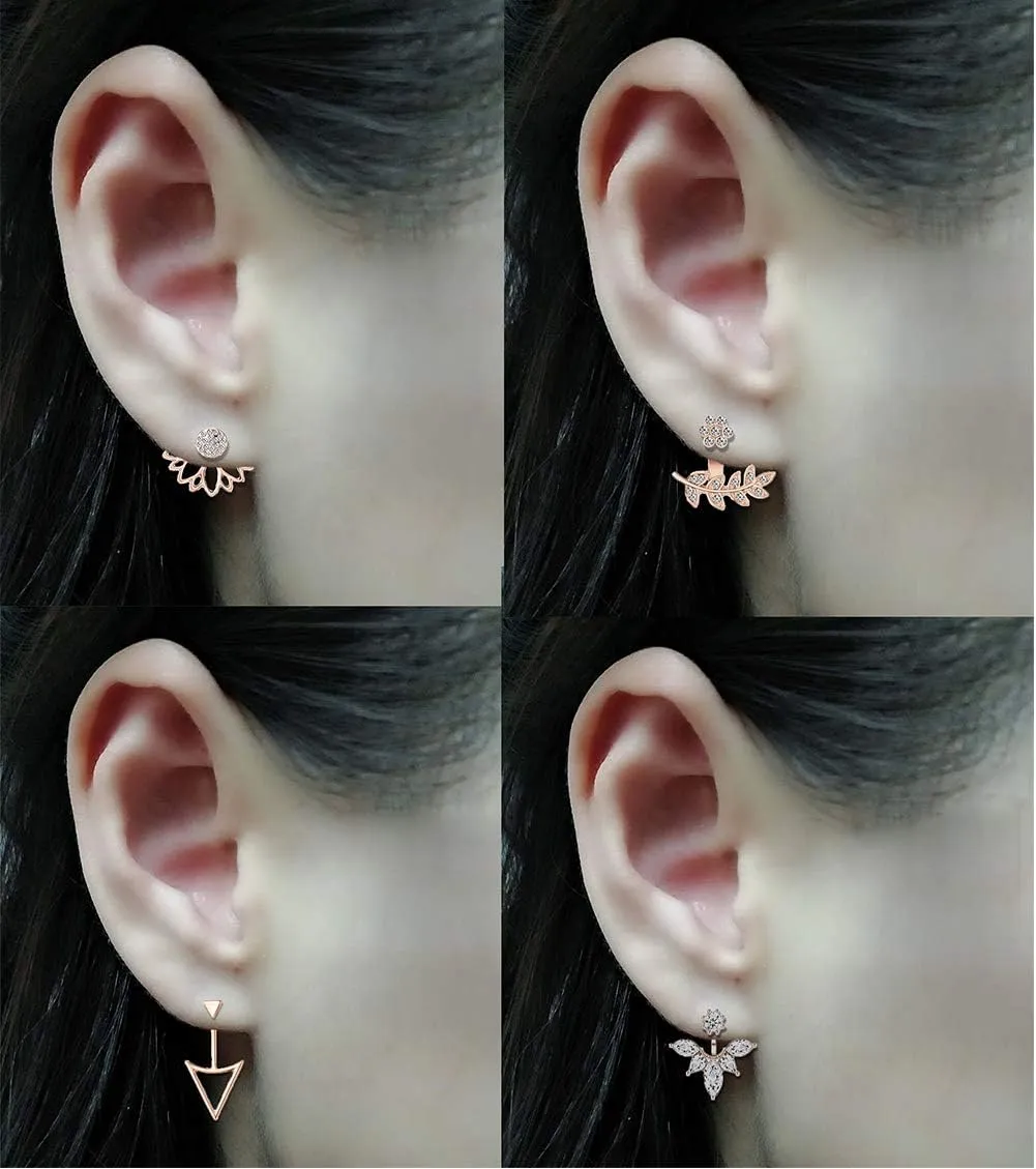 Tornito 6-12 Pairs Lotus Flower Earring Studs Chic CZ Earrings Jackets For Women Silver Rose Gold Tone