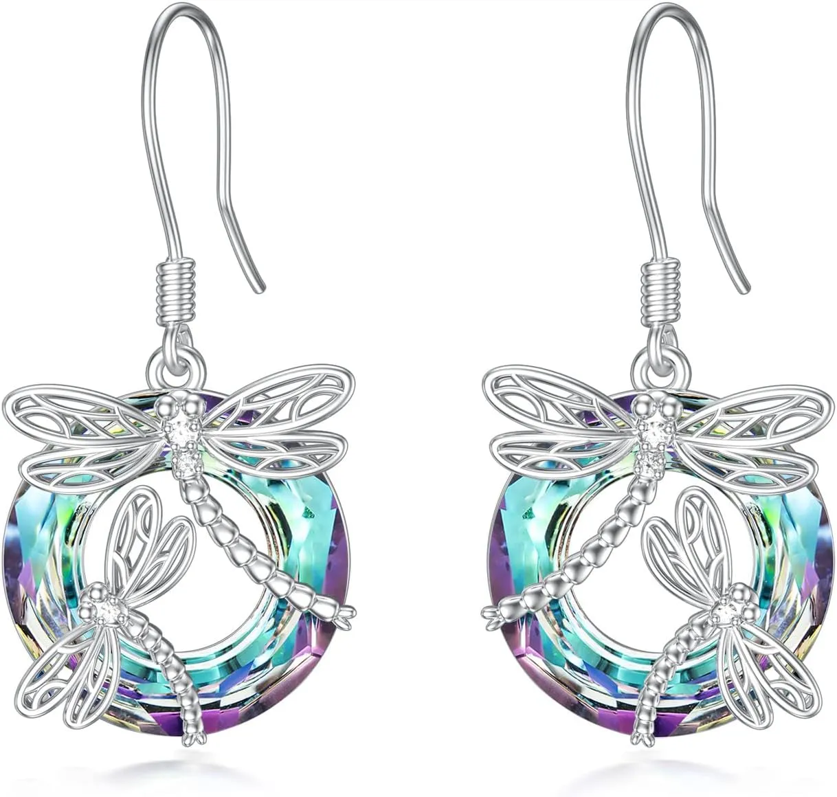 TOUPOP Dragonfly Gifts for Women Sterling Silver Dragonfly Earrings with Circle Crystal Dragonfly Dangle Drop Earrings Jewelry Gifts for Women Mom Birthday Christmas