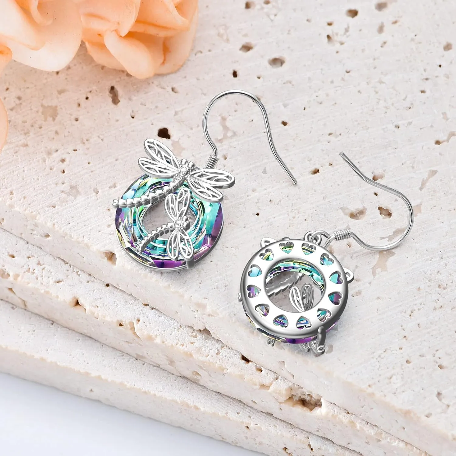 TOUPOP Dragonfly Gifts for Women Sterling Silver Dragonfly Earrings with Circle Crystal Dragonfly Dangle Drop Earrings Jewelry Gifts for Women Mom Birthday Christmas