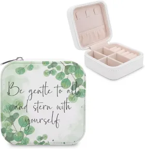 Travel Jewelry Box, Women Leather Small Jewelry Organizer Portable Jewelry Case for Necklace Earrings Rings, Be Gentle to All And Stern with Yourself