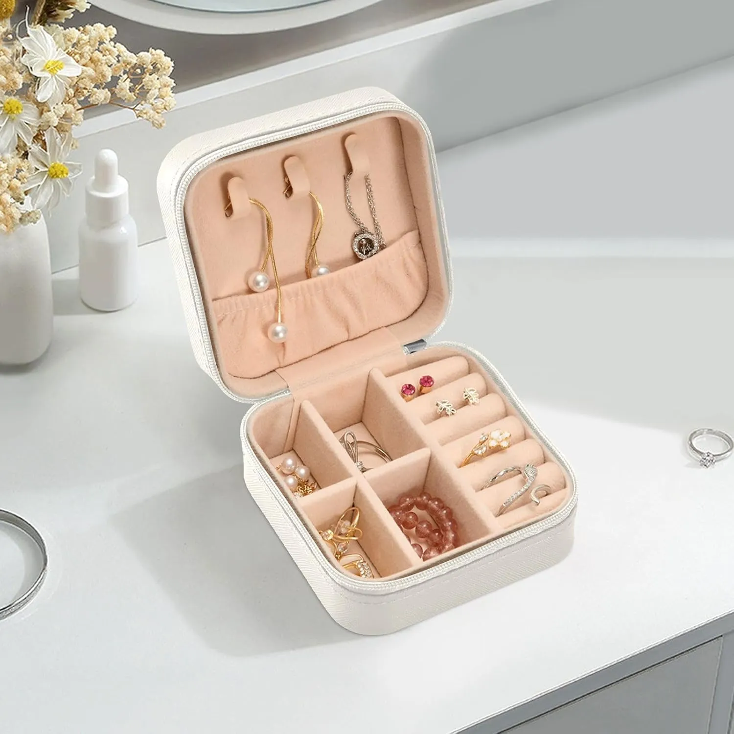 Travel Jewelry Case Box Organizer for Women Girls Man - Small Mini Portable Storage for Earring Ring Necklace - Butterfly White