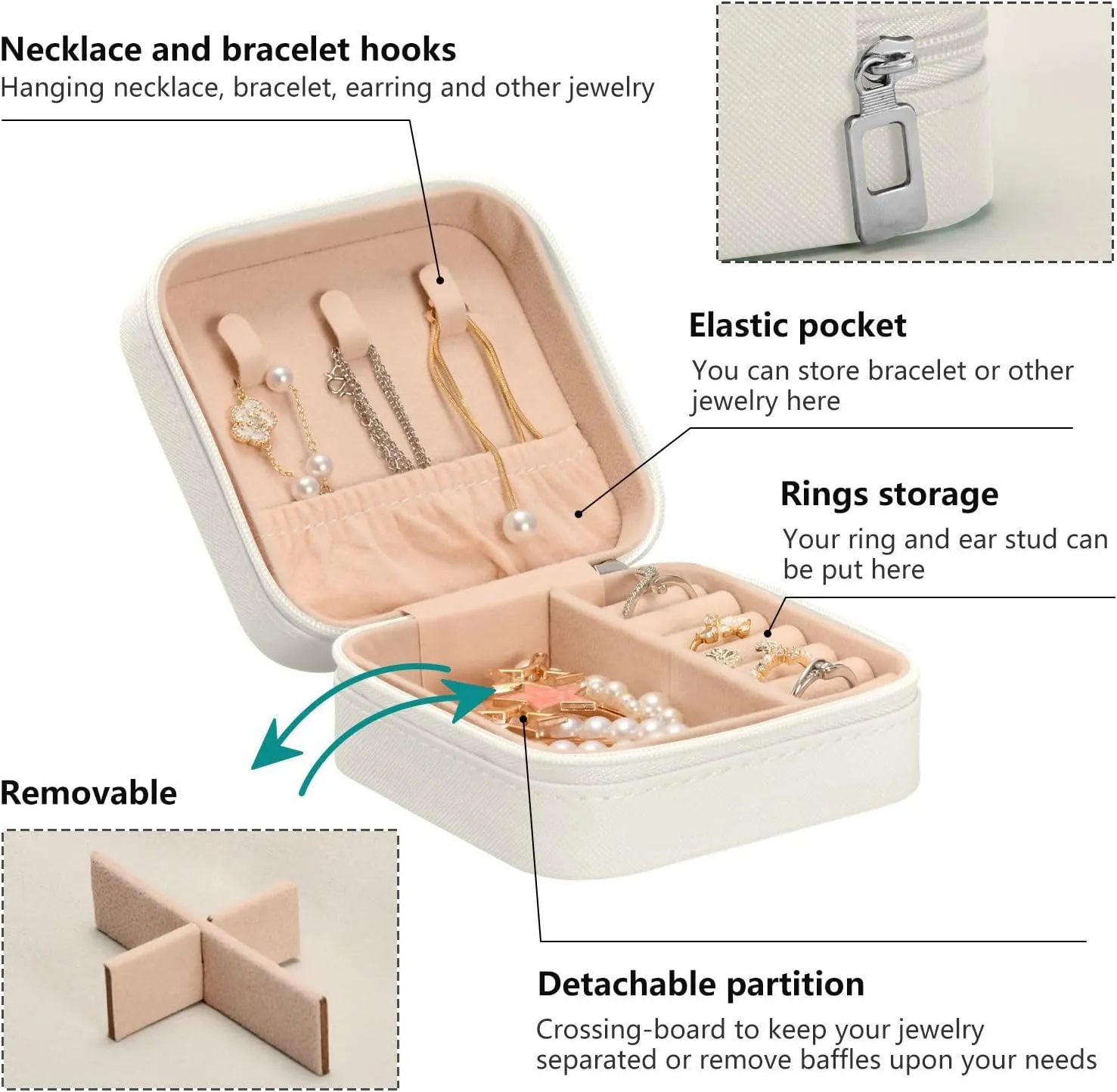 Travel Jewelry Case Box Organizer for Women Girls Man - Small Mini Portable Storage for Earring Ring Necklace - Butterfly White