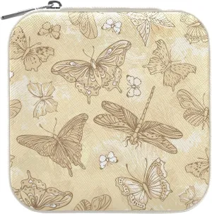 Travel Jewelry Case Box Organizer for Women Girls Man - Small Mini Portable Storage for Earring Ring Necklace - Butterfly White